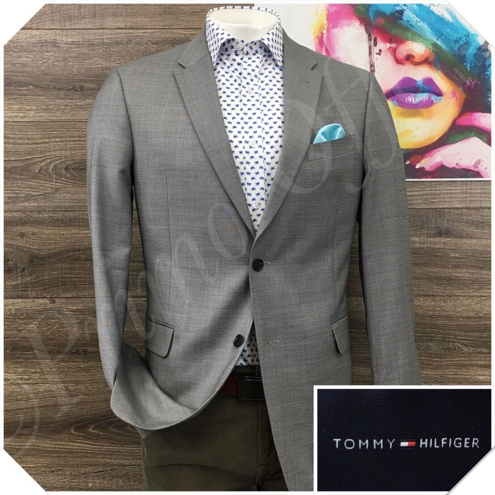 TOMMY HILFIGER Mens Blazer Sport Coat Casual 2‎ Button Jacket Size 42L Wool Suit